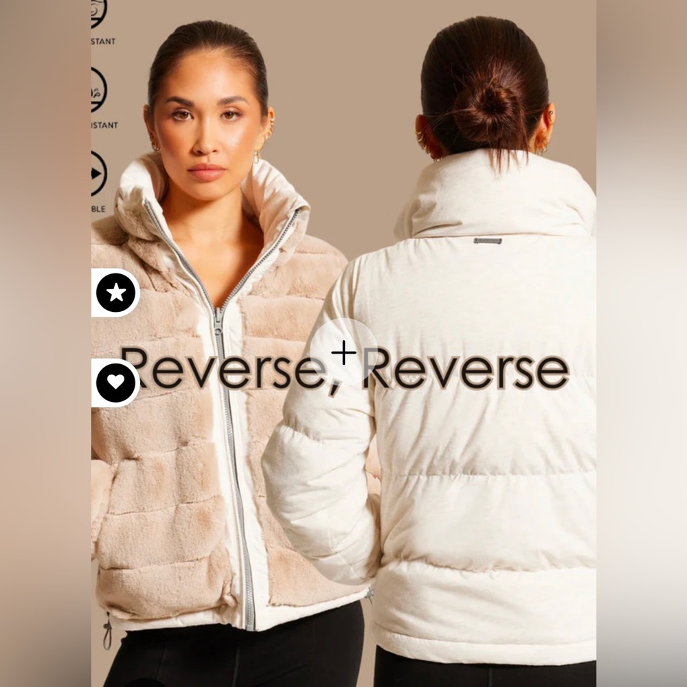 blanc noir Plush Faux Fur Puffer Jacket in Beige and White